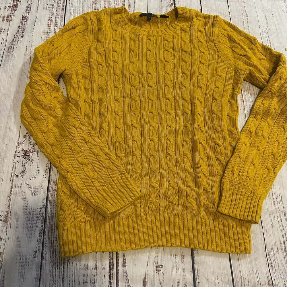 Jeanne Pierre Cable Knit Crewneck Sweater Size S Yellow